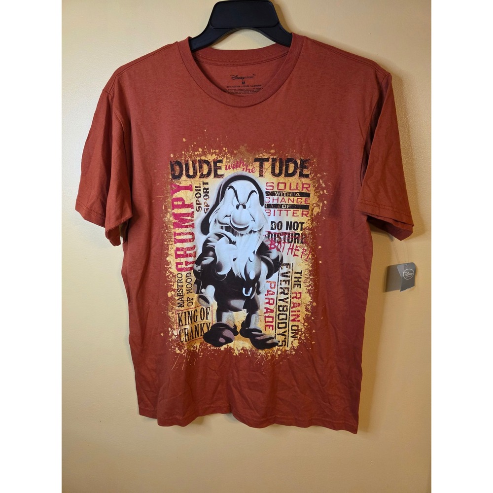 Disney Store Grumpy Dude with the Tude Burnt Orange Graphic T-Shirt Mens Medium